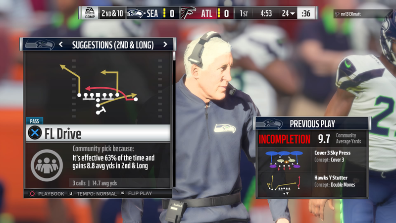 At some point, Virtual Pete has to accept that it’s his fault for recommending these passing plays I just keep screwing up. Screenshot: Madden NFL 18